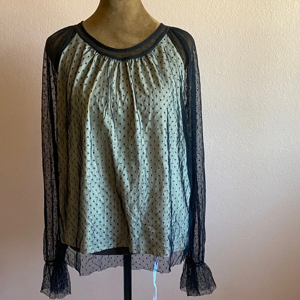 Zara Black and Gray Sheer Sleeve Blouse